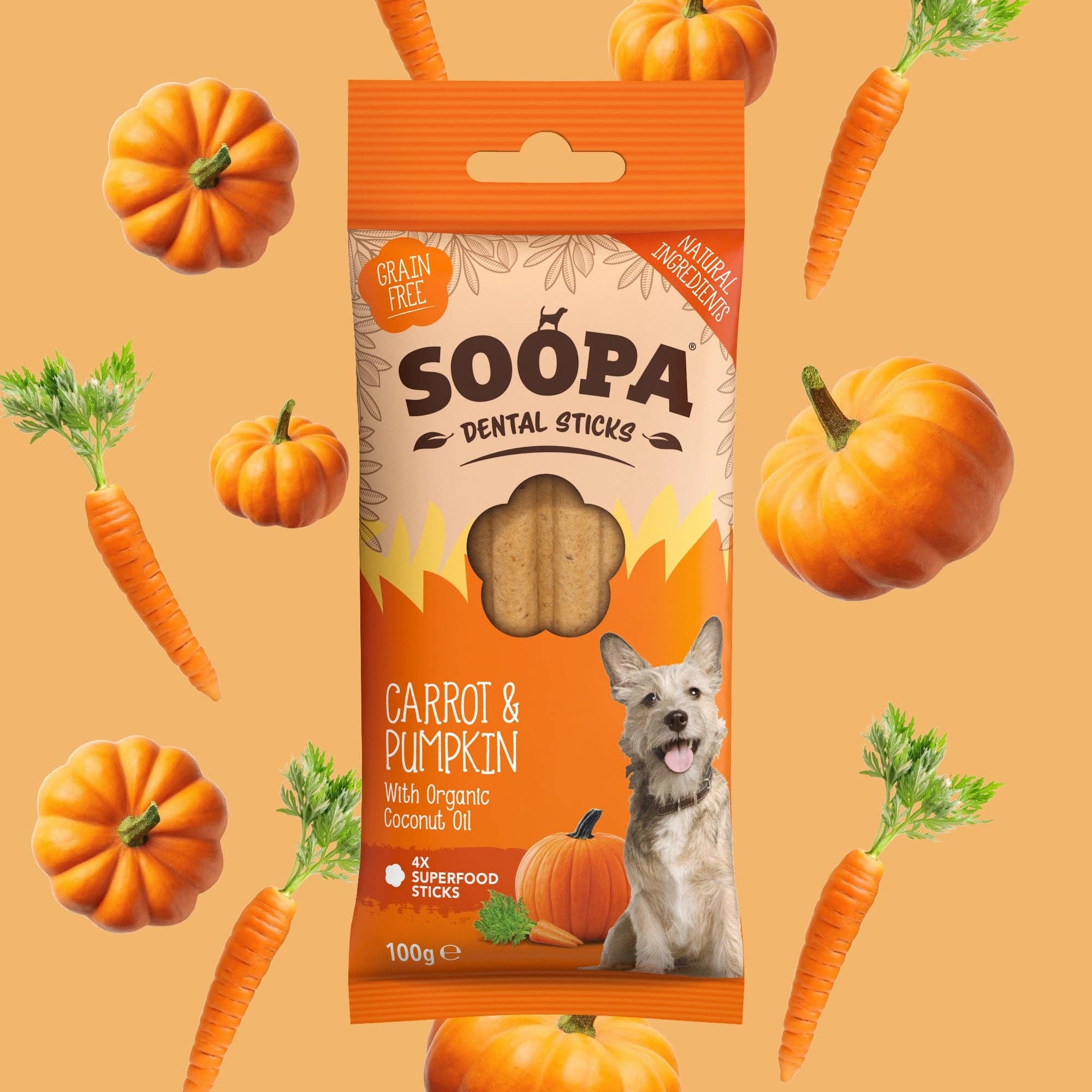 Bâtonnets dentaires pour chiens à la carotte et à la citrouille