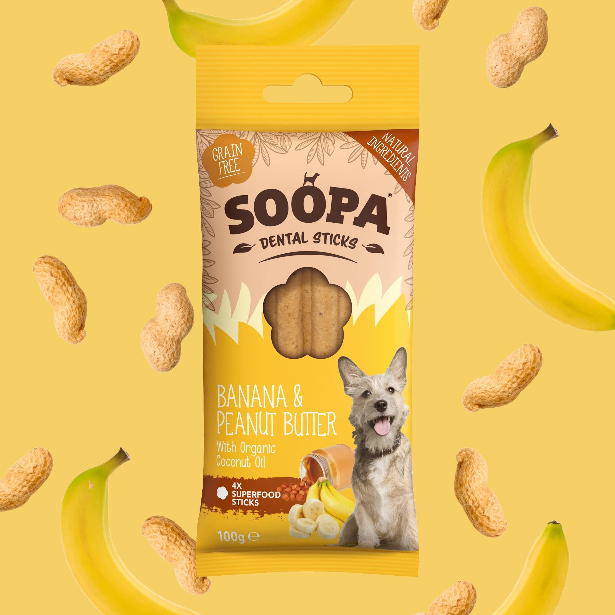 Bâtonnets dentaires pour chiens à la banane et au beurre d'arachide